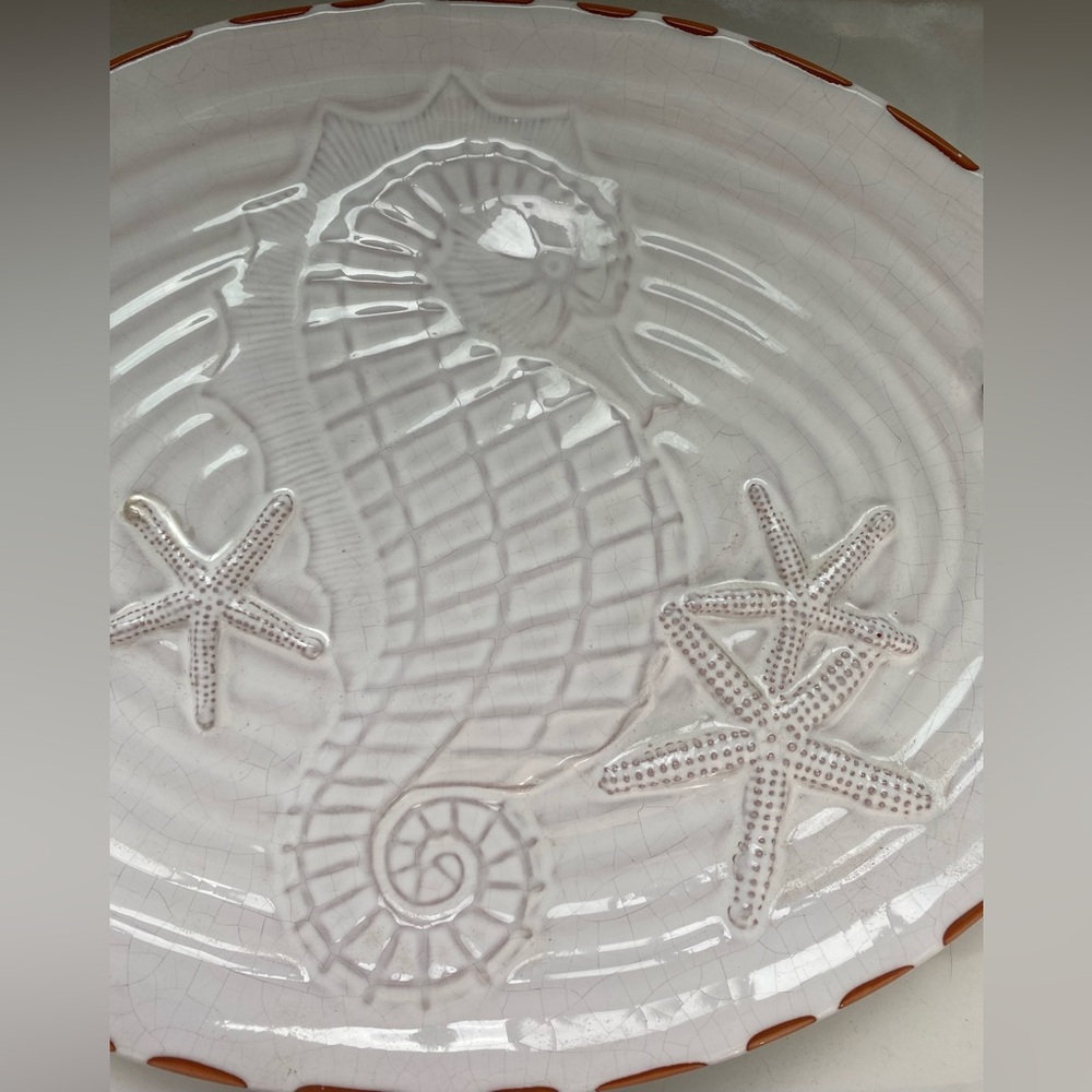 BNWT MUD PIE White Starfish Platter and Serve ware Set w/ Silver Olive Design - Picture 9 of 15